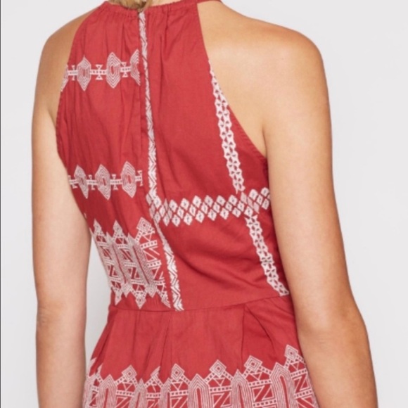 NWT Joie Konomi Top Size 4 Embroidered Halter Sleeveless Tank Peplum Brick Red - Picture 5 of 15